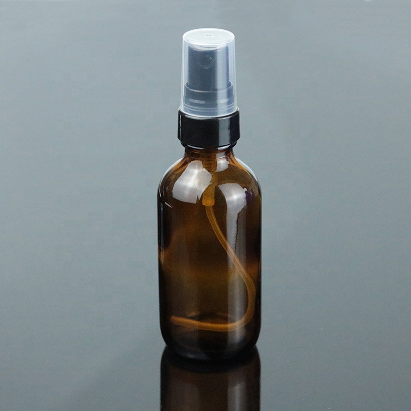 Wholesale Amber 4oz 120ml Cosmetic Glass Boston Round Bottle With Plastic Spray (BRS14)