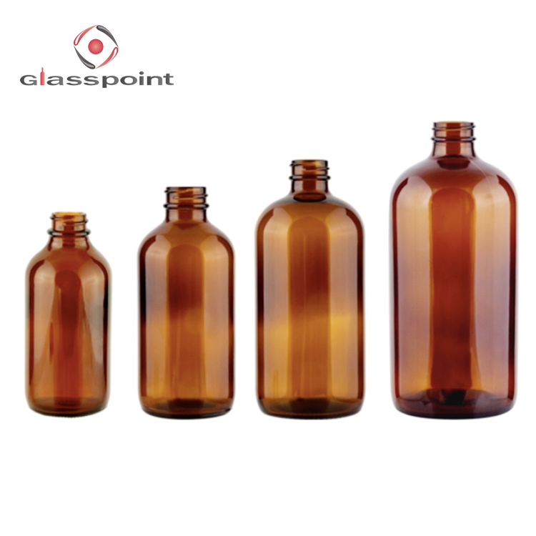 Wholesale Amber Bottle Boston Round Glass Bottle