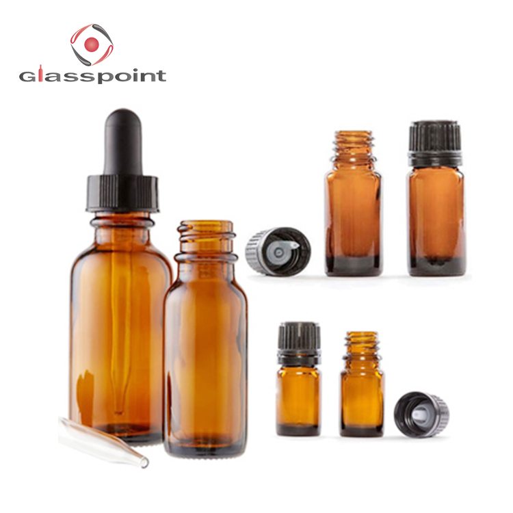 Wholesale Amber Bottle Boston Round Glass Bottle