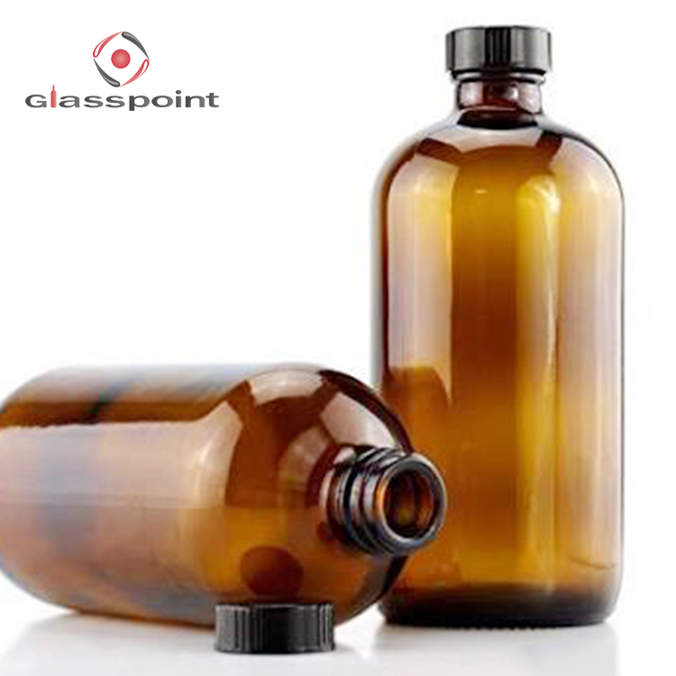 Wholesale Amber Bottle Boston Round Glass Bottle