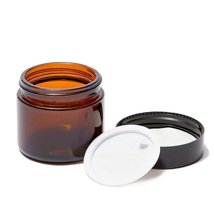 Wholesale Amber Glass Straight Sided cosmetic containers Jars with black lid