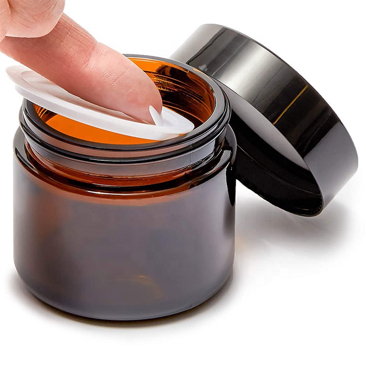 Wholesale Amber Glass Straight Sided cosmetic containers Jars with black lid