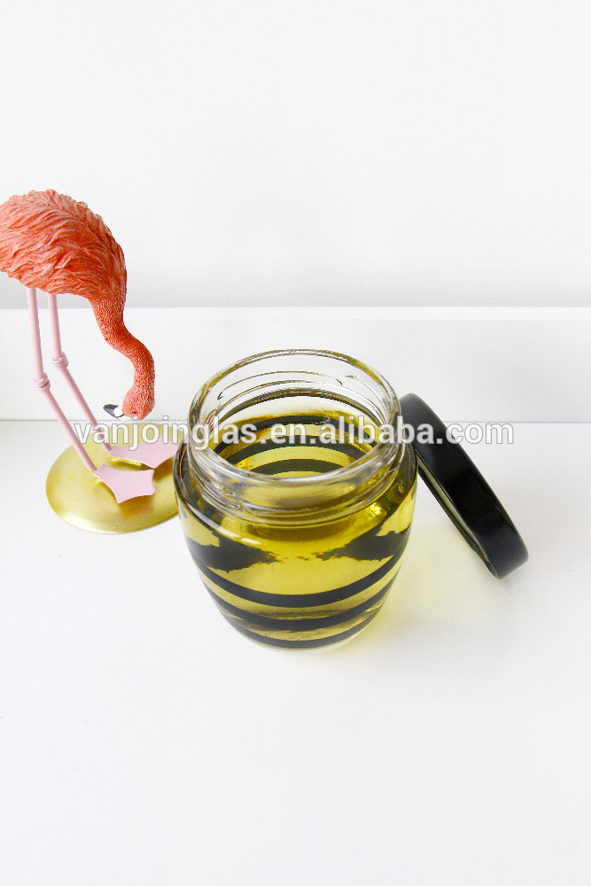 Wholesale Bee Stripes Printing 250ml 400ml Honey Jar Glass Bottle