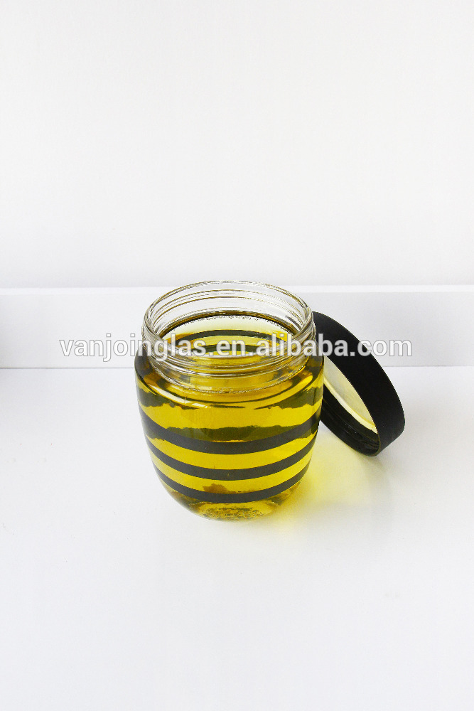 Wholesale Bee Stripes Printing 250ml 400ml Honey Jar Glass Bottle