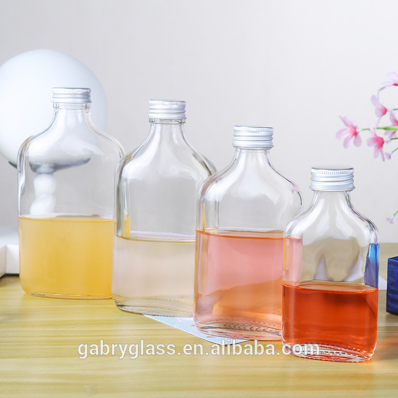 Wholesale Beverage Flat Square Clear Glass 50ml 100ml Juice Bottle 200ml
