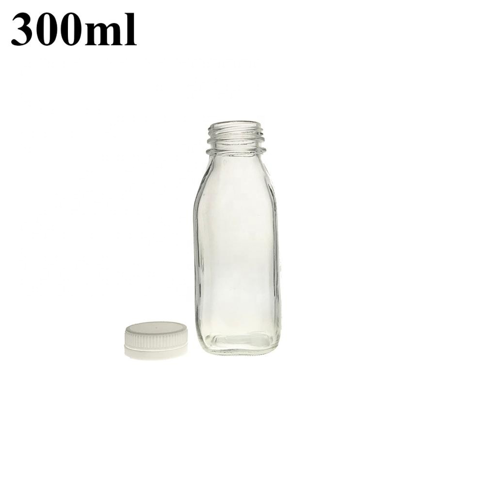 Wholesale Beverage Use 300ml 500ml 1000ml Square Glass Milk Bottle With Tamper-proof Lid