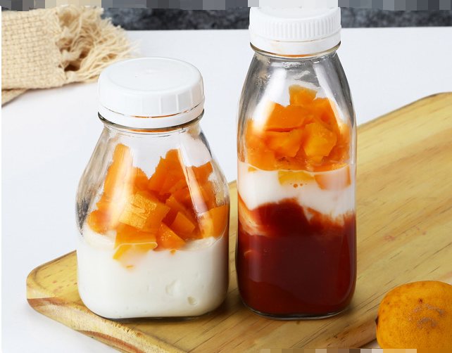Wholesale Beverage Use 300ml 500ml 1000ml Square Glass Milk Bottle With Tamper-proof Lid