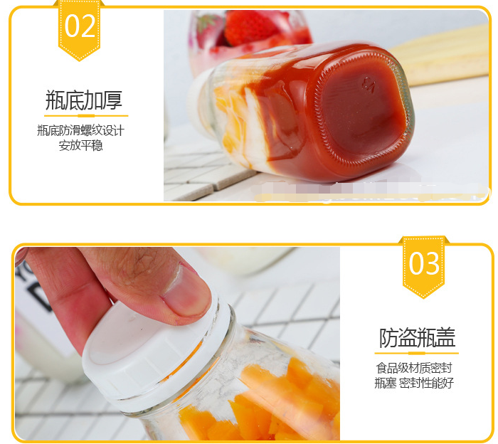 Wholesale Beverage Use 300ml 500ml 1000ml Square Glass Milk Bottle With Tamper-proof Lid