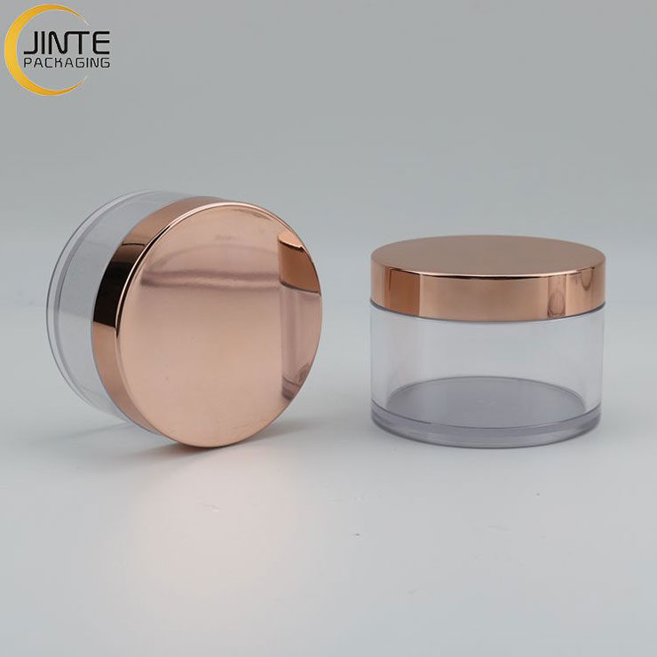 Wholesale Big Volume 150ml 200ml 250ml PETG Luxury Recyclable PETG Clear Jar with Rose gold cap for Body Butter
