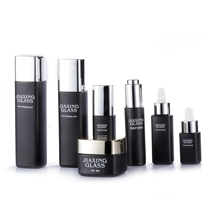 Wholesale Black Round Glass Cosmetic Container 100ml 30ml 50ml Luxury Serum/Cream Glass Cosmetic Container Jar Bottle with Lid