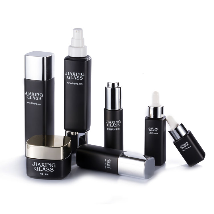 Wholesale Black Round Glass Cosmetic Container 100ml 30ml 50ml Luxury Serum/Cream Glass Cosmetic Container Jar Bottle with Lid