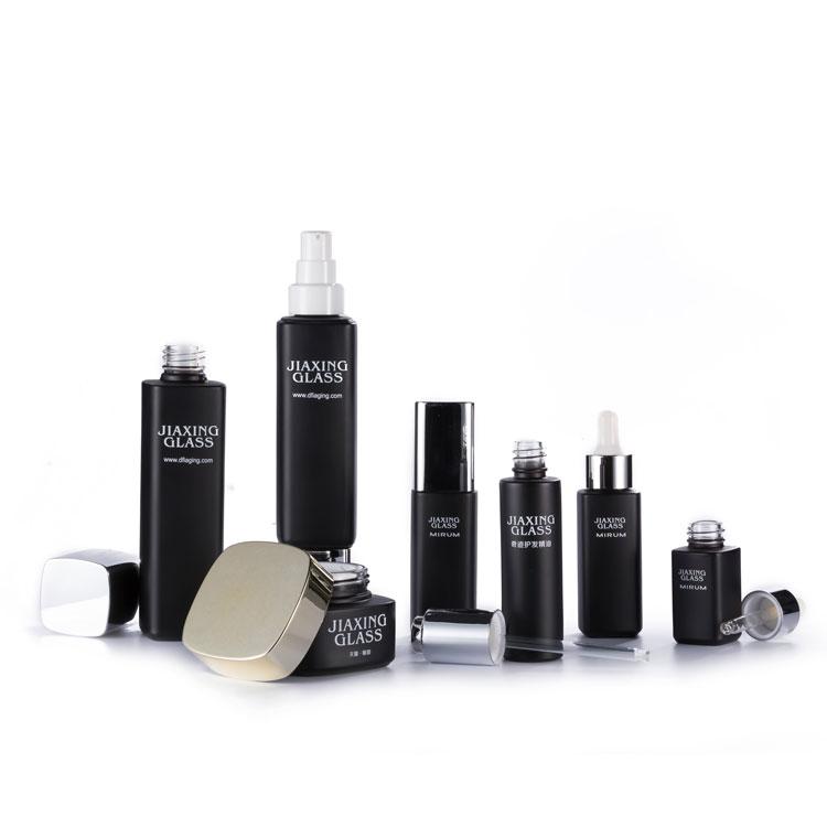 Wholesale Black Round Glass Cosmetic Container 100ml 30ml 50ml Luxury Serum/Cream Glass Cosmetic Container Jar Bottle with Lid