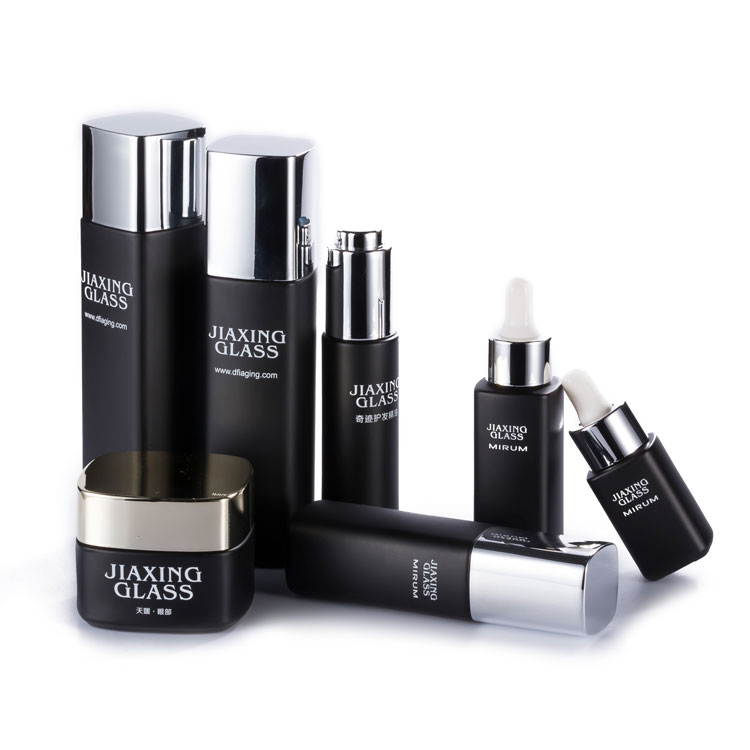 Wholesale Black Round Glass Cosmetic Container 100ml 30ml 50ml Luxury Serum/Cream Glass Cosmetic Container Jar Bottle with Lid