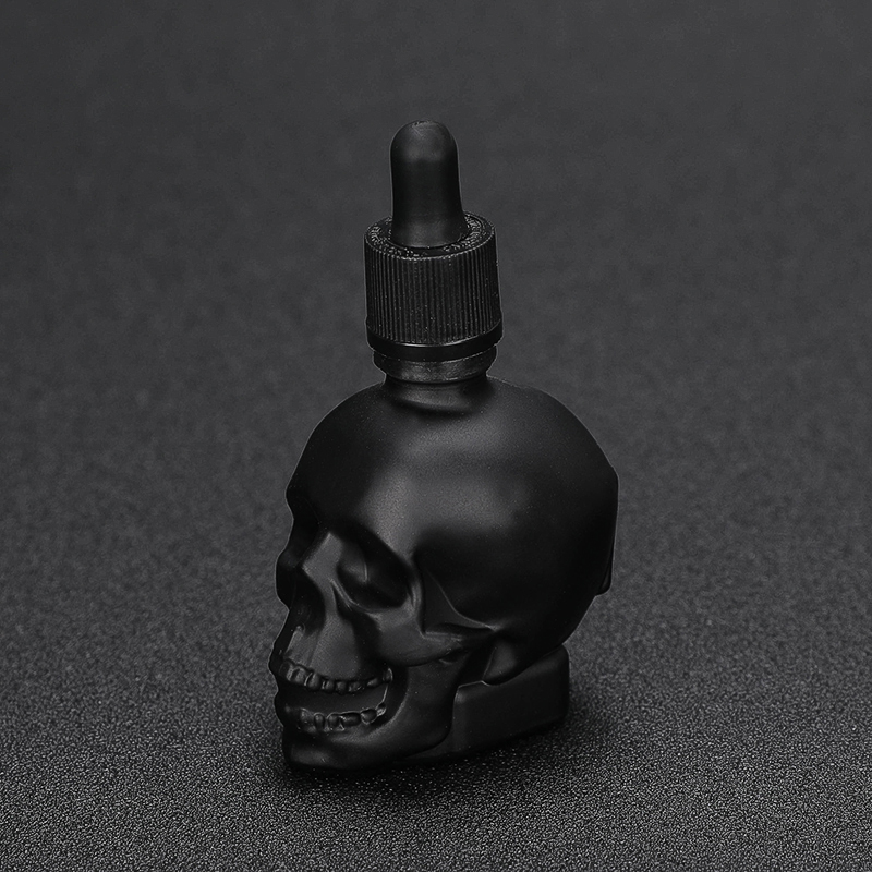 Wholesale Black Transparent Skull Glass Bottle Beard Oil Glass Bottles With Rubber Dropper 30ml 60ml