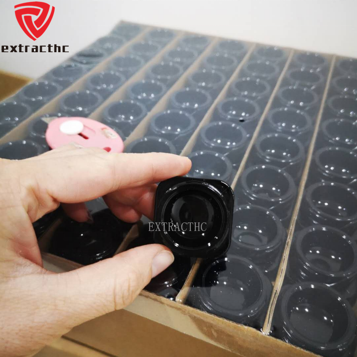 Wholesale Black UV Glass Concentrate Container Square Cube Style 5ml 7ml 9ml Glass Jar with Child Resistant Black Lids