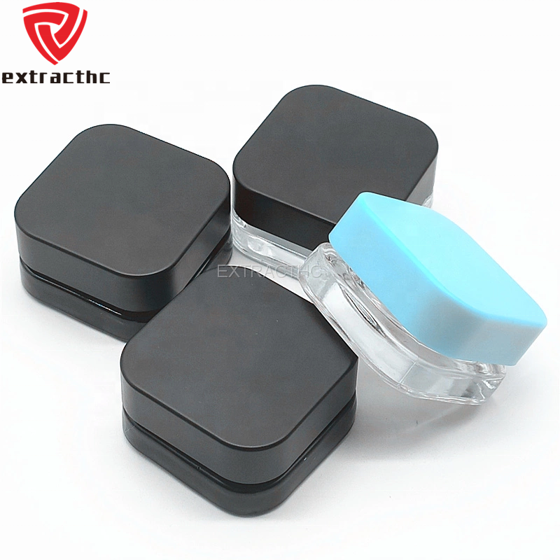 Wholesale Black UV Glass Concentrate Container Square Cube Style 5ml 7ml 9ml Glass Jar with Child Resistant Black Lids