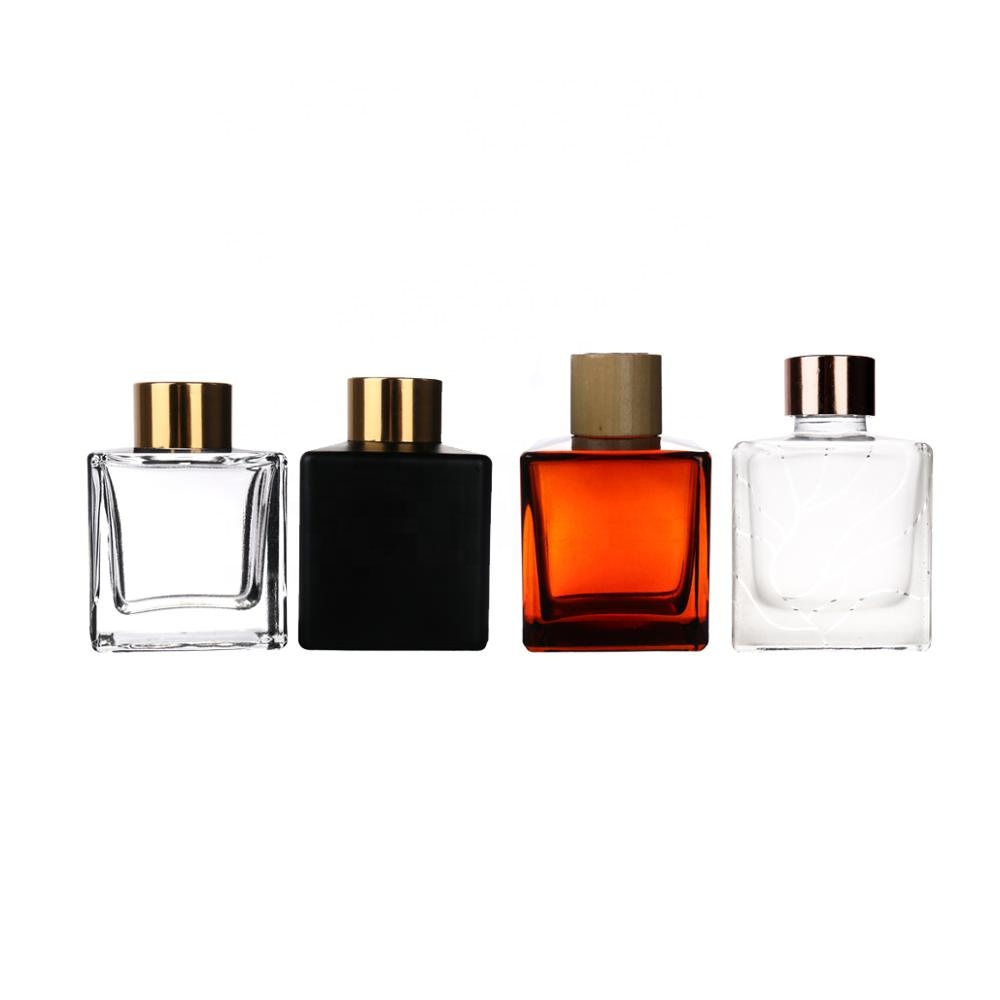 Wholesale Black transparent frost red Square Diffuser Glass bottles Reed Diffuser Bottle with screw cap