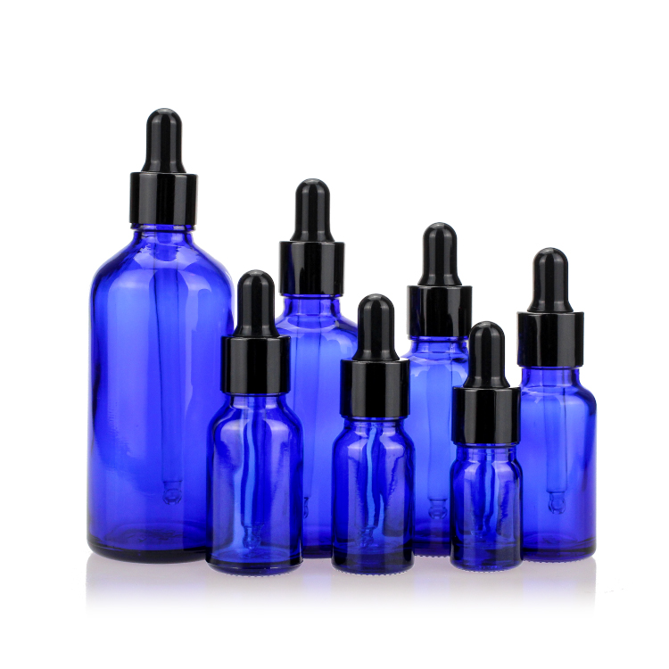 Wholesale Blue Empty 10ml Dropper Glass Bottles Packaging for Essential Oil