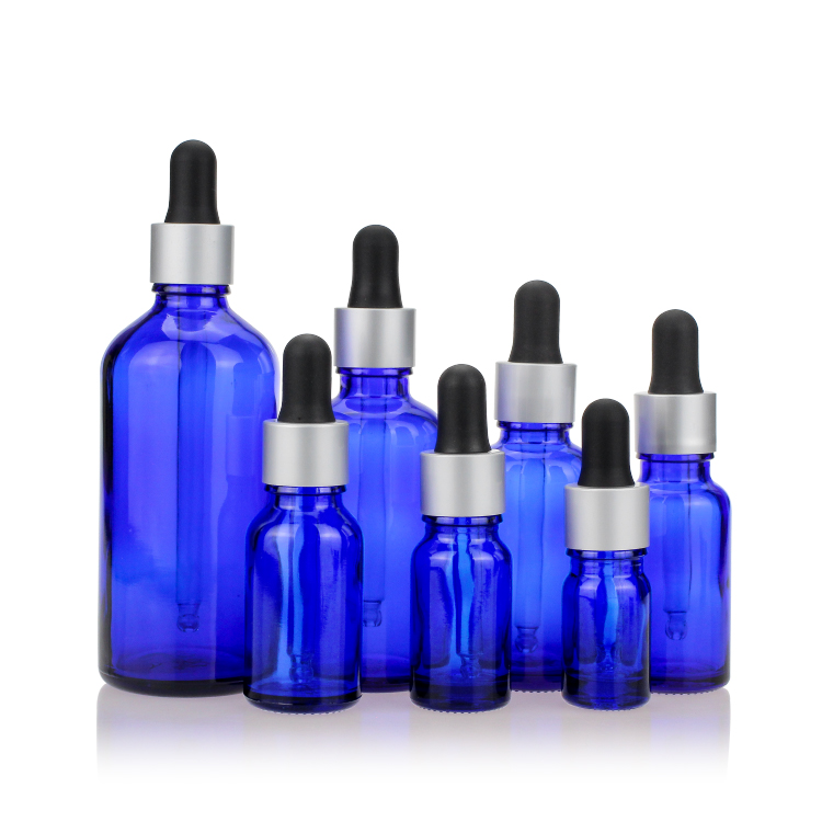 Wholesale Blue Empty 10ml Dropper Glass Bottles Packaging for Essential Oil