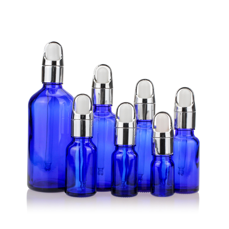 Wholesale Blue Empty 10ml Dropper Glass Bottles Packaging for Essential Oil
