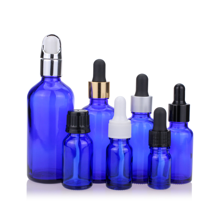 Wholesale Blue Empty 10ml Dropper Glass Bottles Packaging for Essential Oil