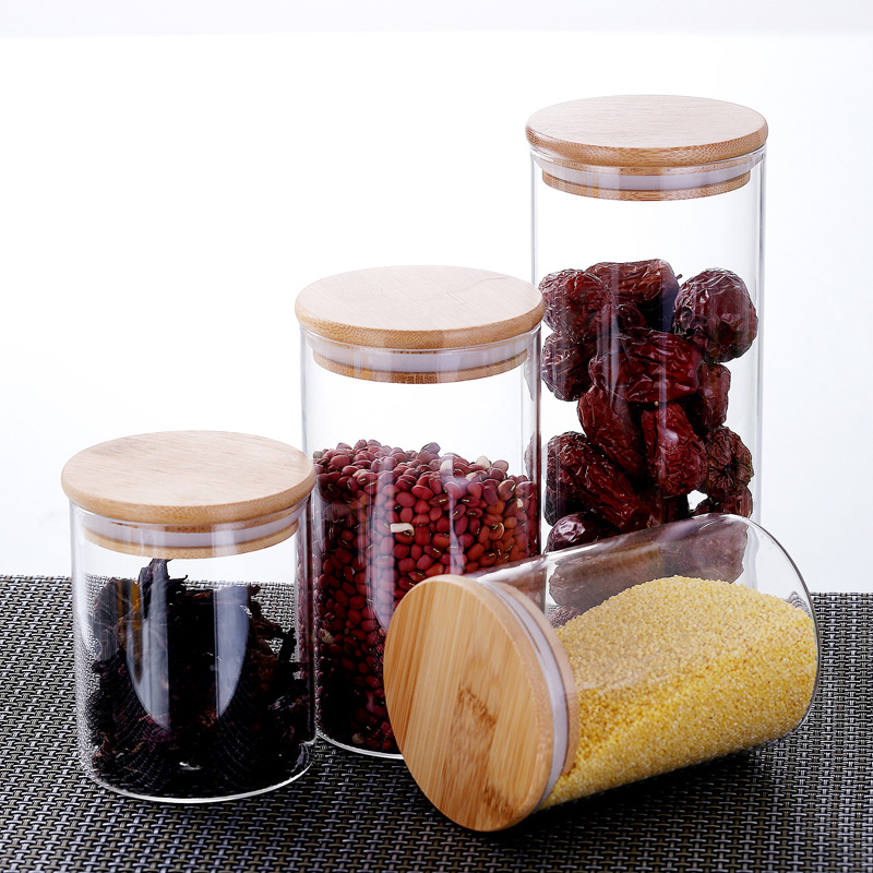 Wholesale Borosilicate Container Glass food Storage Jar with bamboo lid