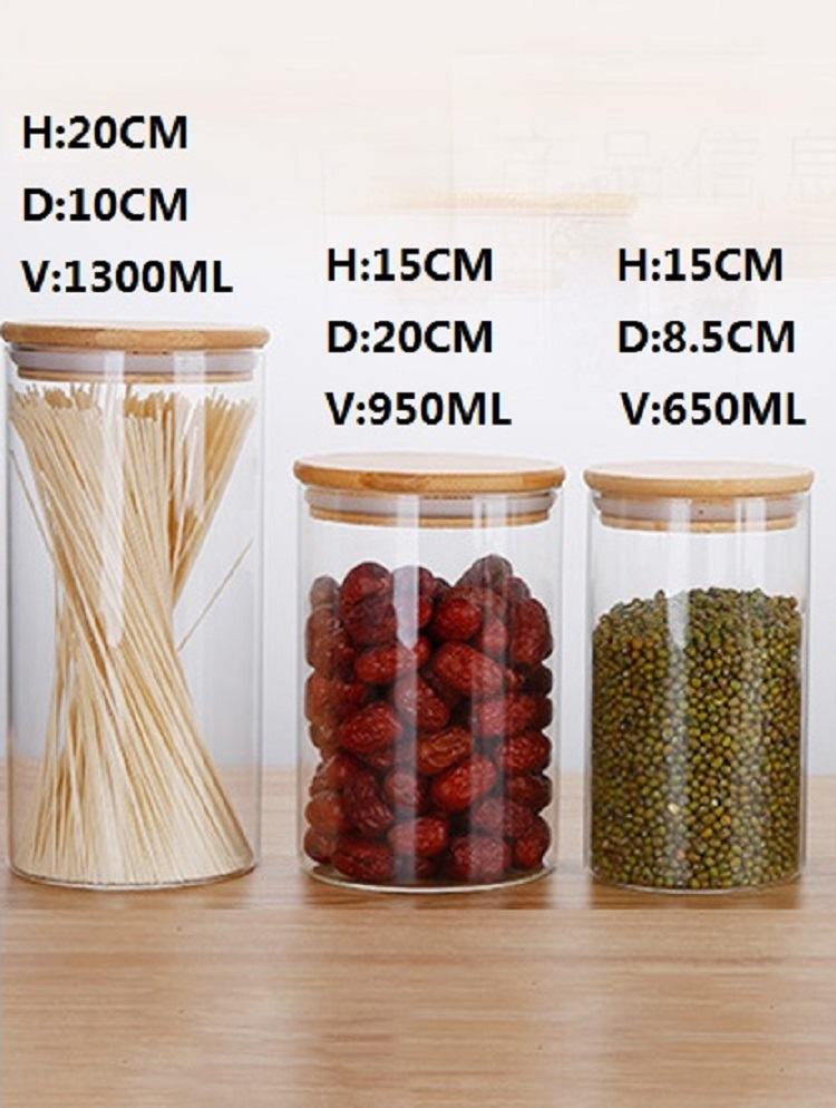 Wholesale Borosilicate Container Glass food Storage Jar with bamboo lid