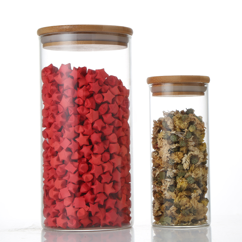 Wholesale Borosilicate Glass Decorative Storage Jars With Bamboo Lid Customized Multiple Specifications