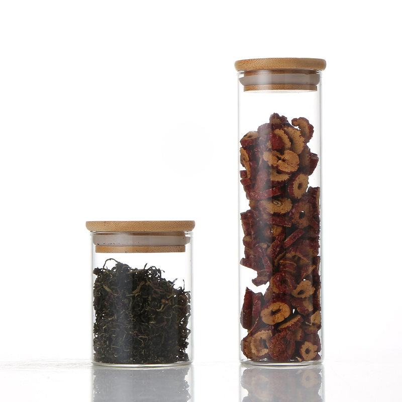 Wholesale Borosilicate Glass Herb Container Jar Saffron Container Jar Spice Container Jar with Bamboo Lid
