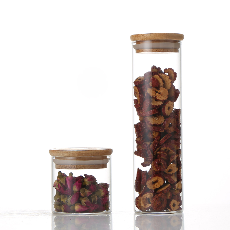 Wholesale Borosilicate Glass Herb Container Jar Saffron Container Jar Spice Container Jar with Bamboo Lid