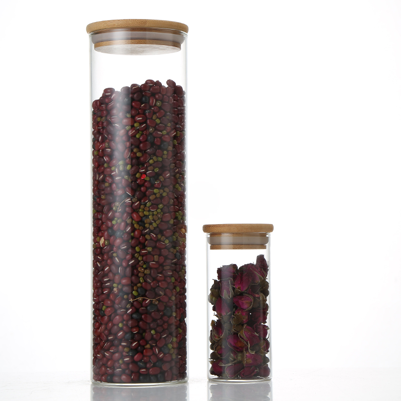 Wholesale Borosilicate Glass Herb Container Jar Saffron Container Jar Spice Container Jar with Bamboo Lid