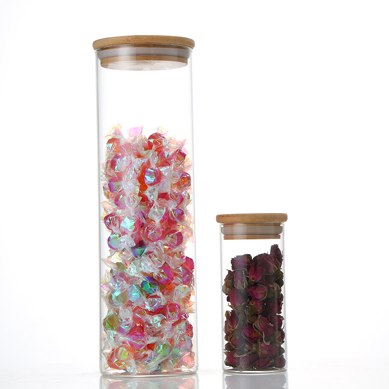 Wholesale Borosilicate Glass Herb Container Jar Saffron Container Jar Spice Container Jar with Bamboo Lid