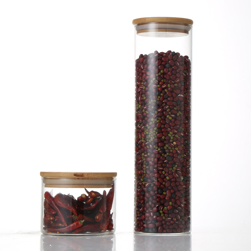 Wholesale Borosilicate Glass Storage Jar For Sweets Biscuits With Airtight Bamboo Lids