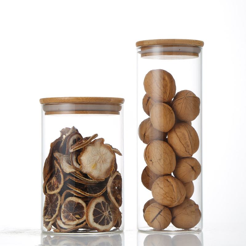 Wholesale Borosilicate Glass Storage Jar For Sweets Biscuits With Airtight Bamboo Lids