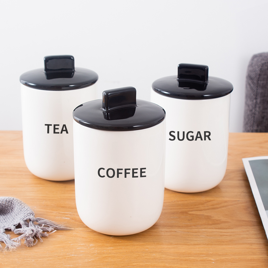 Wholesale Ceramic Food Storage Jar Sets Porcelain Flower Tea Coffee Bean Canister with Airtight Ceramic Lid Set of 3