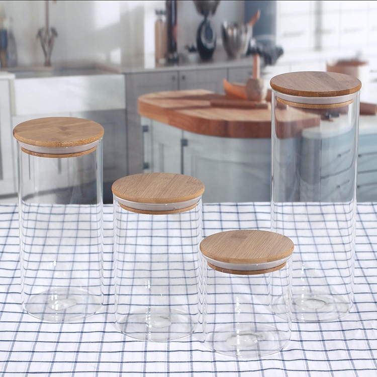 Wholesale Cheap Borosilicate Glass Storage Jar Food Container with Bamboo Lid