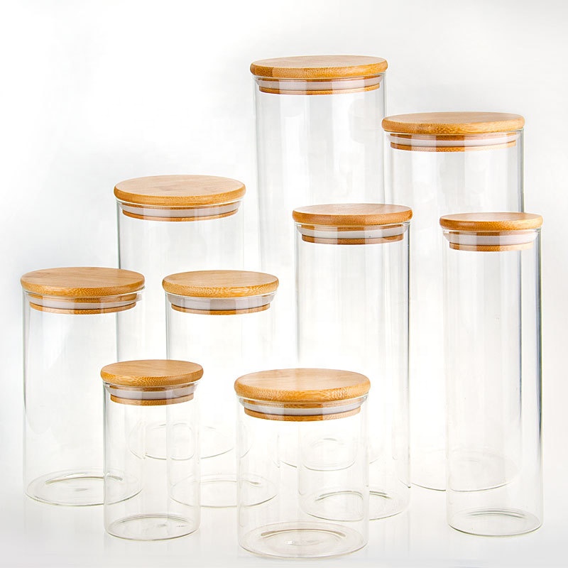 Wholesale Cheap Borosilicate Glass Storage Jar Food Container with Bamboo Lid