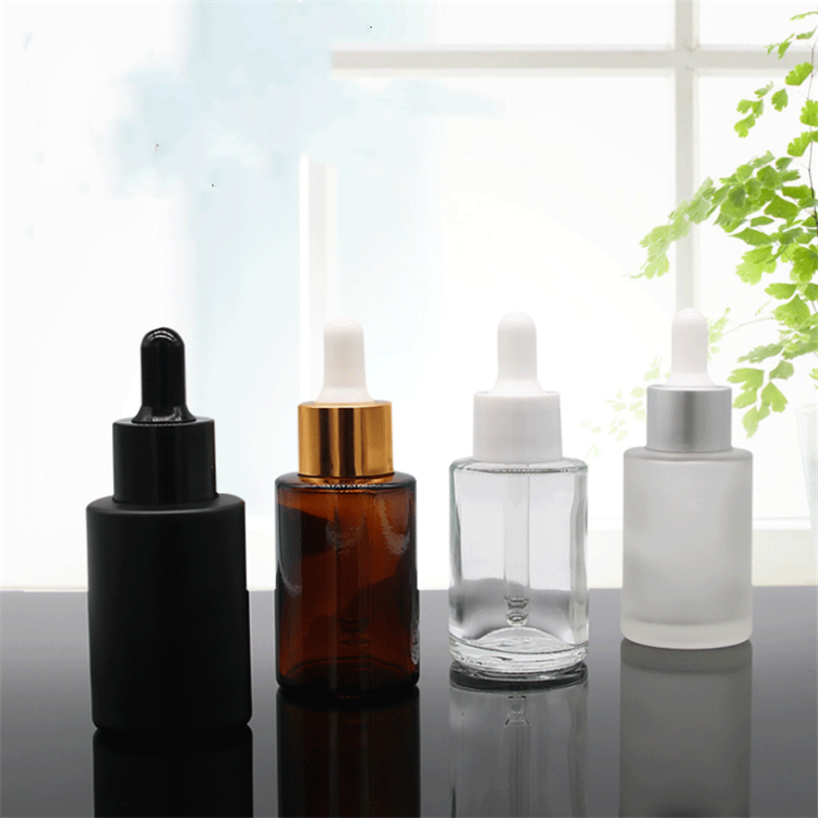 Wholesale Cheap Cosmetic Rose Gold Empty Essential Oil Clear Glass Bottles 15ml 20ml 30ml 50ml Face Serum Frosted Dropper Bottle