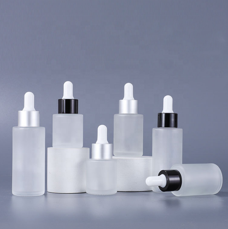 Wholesale Cheap Cosmetic Rose Gold Empty Essential Oil Clear Glass Bottles 15ml 20ml 30ml 50ml Face Serum Frosted Dropper Bottle