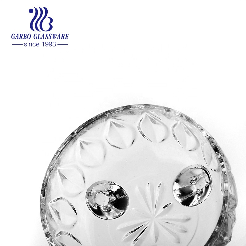 Wholesale Classical Engraved Pattern Glass Candy Pot Glass Dessert Cookie Jar with Crystal Glass Lid with Wholesale Price
