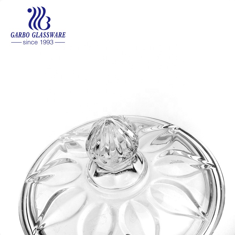 Wholesale Classical Engraved Pattern Glass Candy Pot Glass Dessert Cookie Jar with Crystal Glass Lid with Wholesale Price