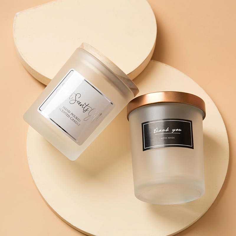 Wholesale Clear And Black Frosted Empty Wide Mouth Container Glass Candle Jars With Wood Lid In Bulk