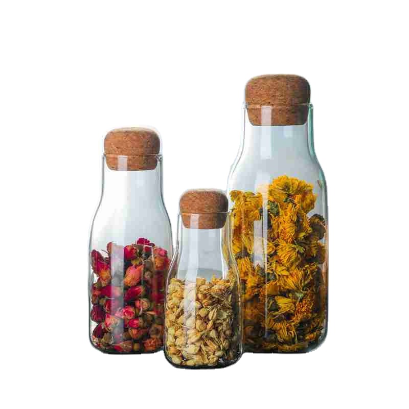 Wholesale Clear Borosilicate Glass Storage Bottles With wooden Lid Personalised Drift bottle Glass Jars Containers with sticker