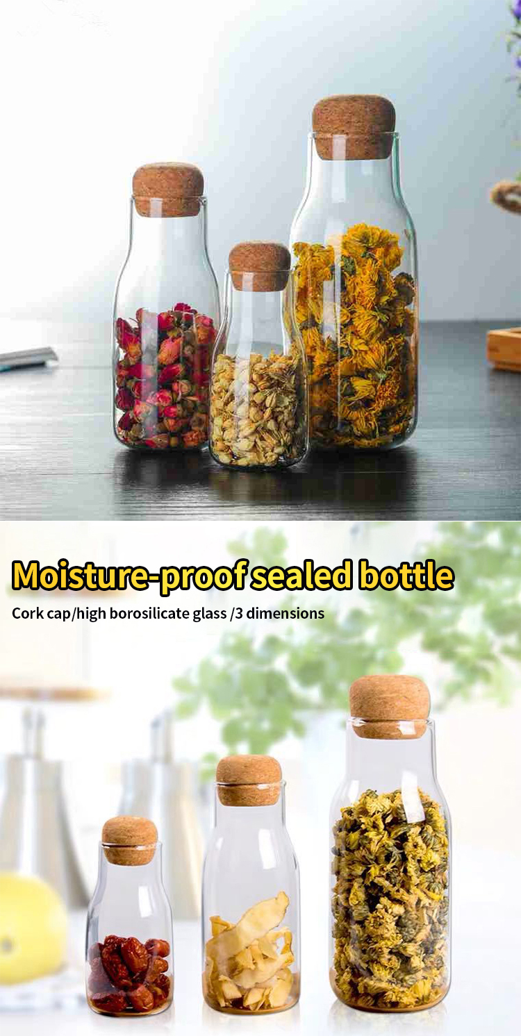 Wholesale Clear Borosilicate Glass Storage Bottles With wooden Lid Personalised Drift bottle Glass Jars Containers with sticker