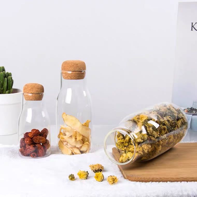 Wholesale Clear Borosilicate Glass Storage Bottles With wooden Lid Personalised Drift bottle Glass Jars Containers with sticker