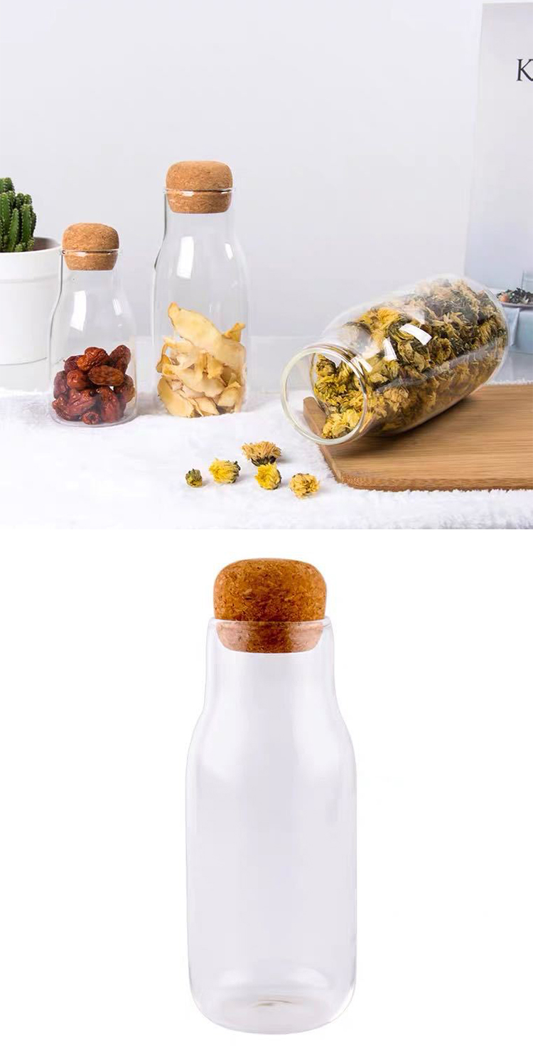 Wholesale Clear Borosilicate Glass Storage Bottles With wooden Lid Personalised Drift bottle Glass Jars Containers with sticker