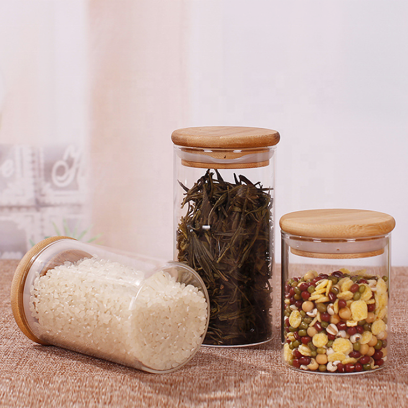 Wholesale Clear Coffee Custom Empty Cylindrical Food Storage Fancy Bottle Candy Cork Glass Cylinder Jar