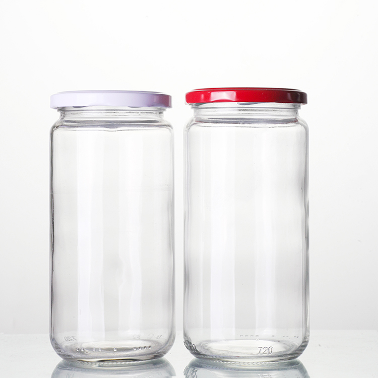Wholesale Clear Empty 720ml 24oz Tall Cylinder Sauce Bottles Jam Honey Canning Pickle Container Food Glass Jars With Lids