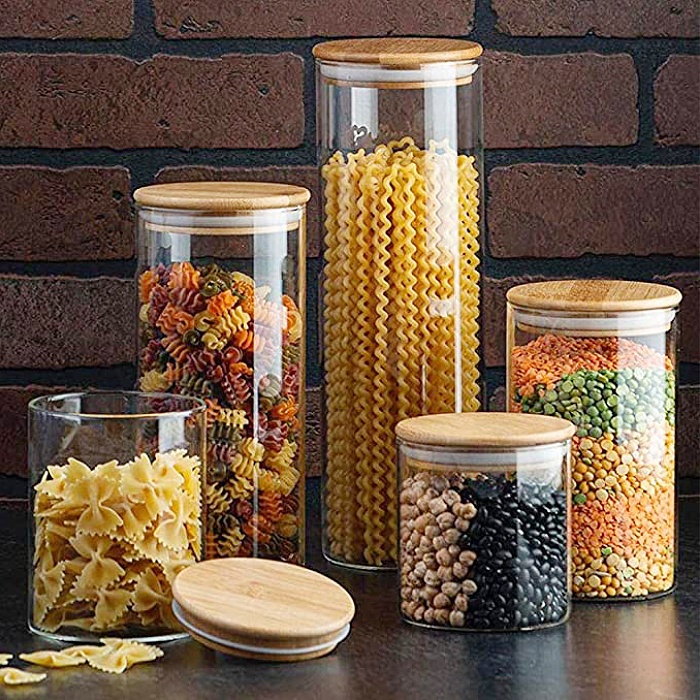 Wholesale Clear Empty Custom Kitchen Jam Herb Coffee Cookie Stash Airtight Glass Cylinder Jar