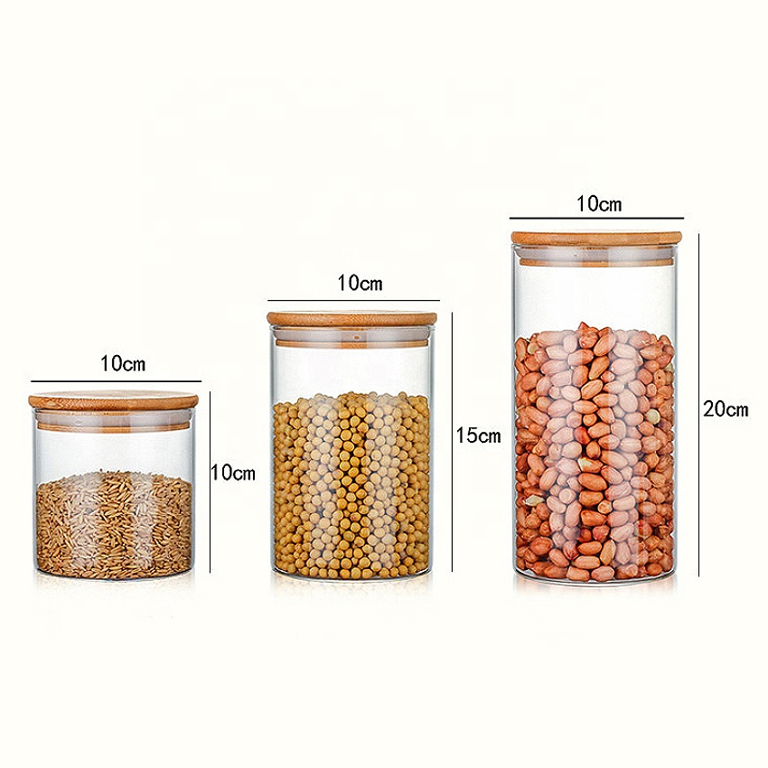 Wholesale Clear Empty Custom Kitchen Jam Herb Coffee Cookie Stash Airtight Glass Cylinder Jar